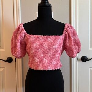 Le Lis Pink Smocked Puff Sleeve Crop Top